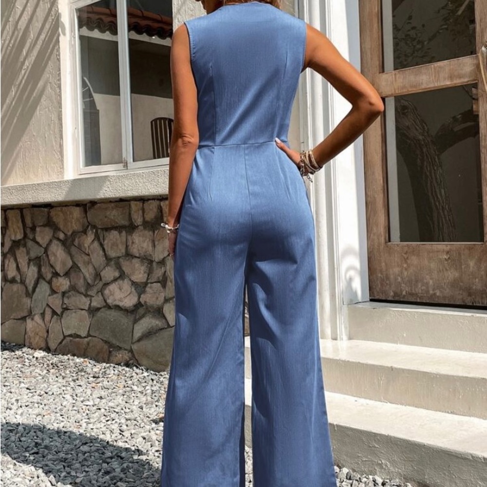 Solid Button Front Jumpsuit Never Worn, Without B… - image 1